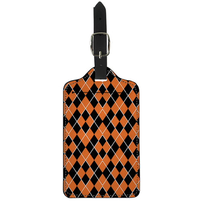 Orange And Black Halloween Argyle Print Luggage Tag