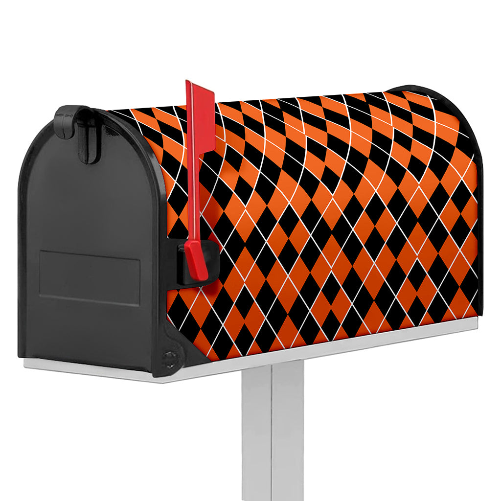 Orange And Black Halloween Argyle Print Mailbox Cover