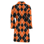 Orange And Black Halloween Argyle Print Men's Bathrobe