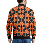 Orange And Black Halloween Argyle Print Men's Bomber Jacket
