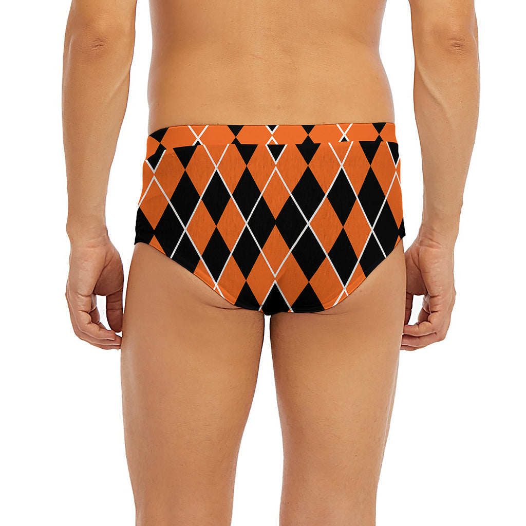 Orange And Black Halloween Argyle Print Men's Briefs