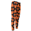 Orange And Black Halloween Argyle Print Men's Compression Pants