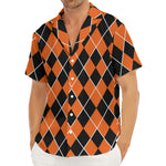 Orange And Black Halloween Argyle Print Men's Deep V-Neck Shirt