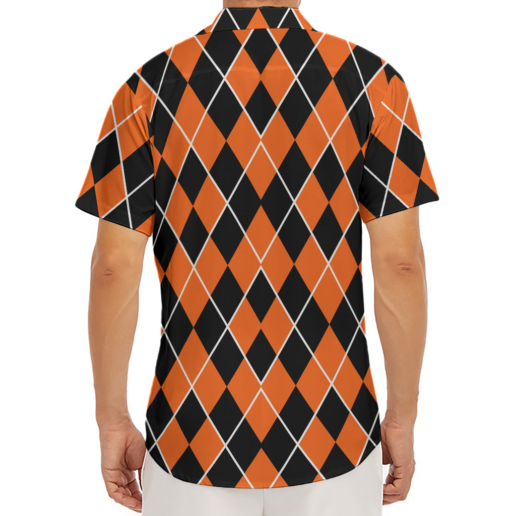 Orange And Black Halloween Argyle Print Men's Deep V-Neck Shirt
