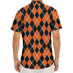 Orange And Black Halloween Argyle Print Men's Deep V-Neck Shirt