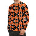 Orange And Black Halloween Argyle Print Men's Long Sleeve Rash Guard