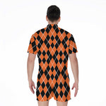Orange And Black Halloween Argyle Print Men's Rompers