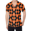 Orange And Black Halloween Argyle Print Men's Shirt