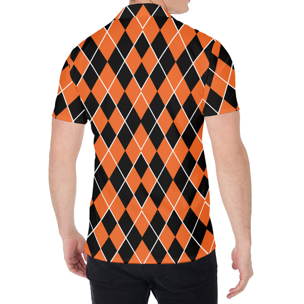 Orange And Black Halloween Argyle Print Men's Shirt
