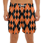Orange And Black Halloween Argyle Print Men's Split Running Shorts