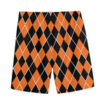 Orange And Black Halloween Argyle Print Men's Sports Shorts