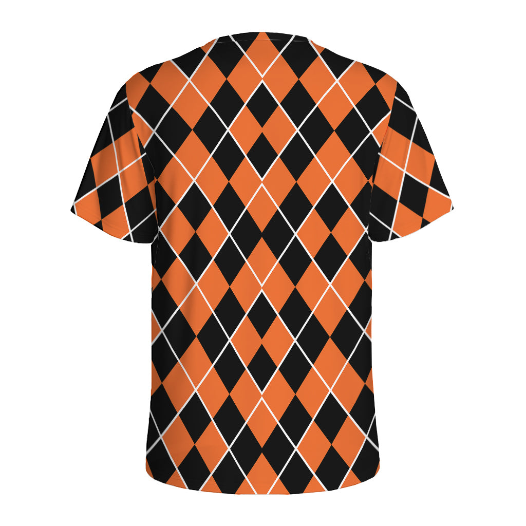 Orange And Black Halloween Argyle Print Men's Sports T-Shirt