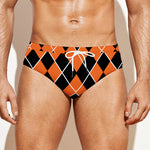 Orange And Black Halloween Argyle Print Men's Swim Briefs