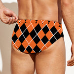 Orange And Black Halloween Argyle Print Men's Swim Briefs