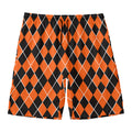 Orange And Black Halloween Argyle Print Men's Swim Trunks