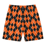 Orange And Black Halloween Argyle Print Men's Swim Trunks