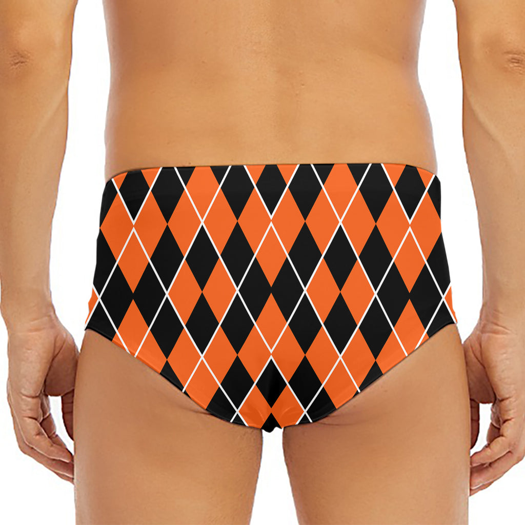 Orange And Black Halloween Argyle Print Men's Triangle Swim Briefs