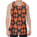 Orange And Black Halloween Argyle Print Men's Velvet Tank Top