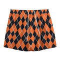 Orange And Black Halloween Argyle Print Mesh Shorts