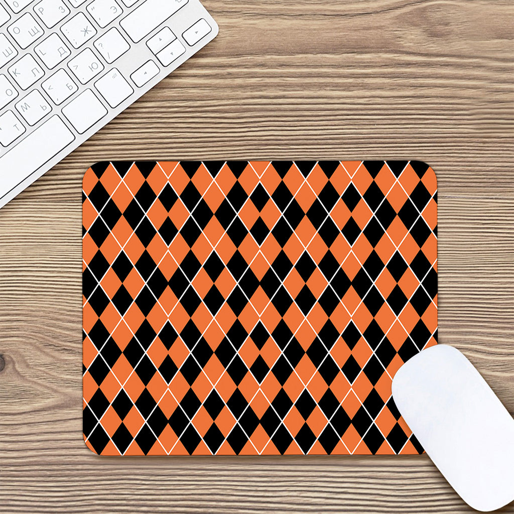 Orange And Black Halloween Argyle Print Mouse Pad
