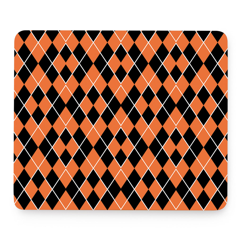 Orange And Black Halloween Argyle Print Mouse Pad