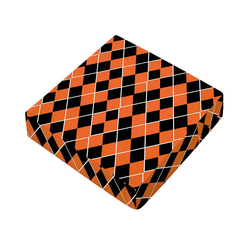 Orange And Black Halloween Argyle Print Outdoor Seat Cushion Cover