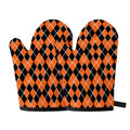 Orange And Black Halloween Argyle Print Oven Mitts