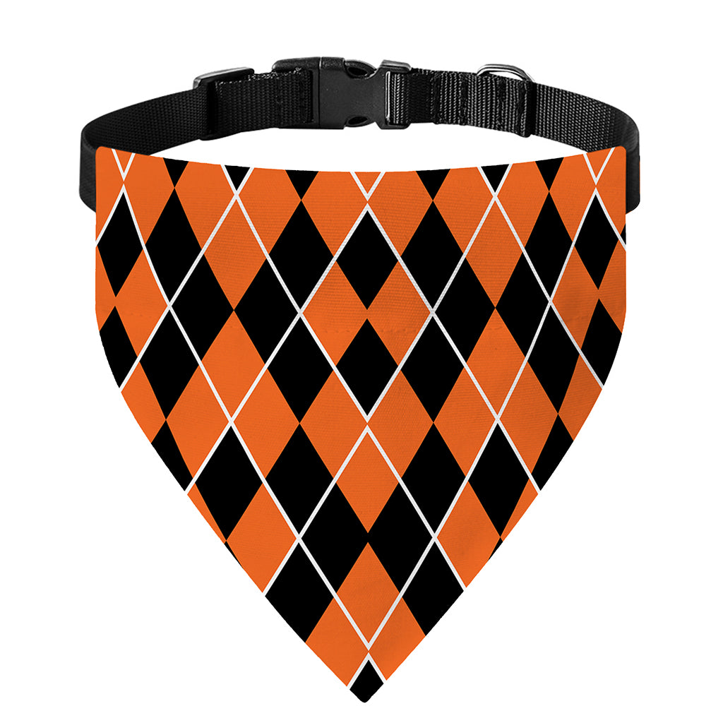 Orange And Black Halloween Argyle Print Over The Collar Dog Bandana