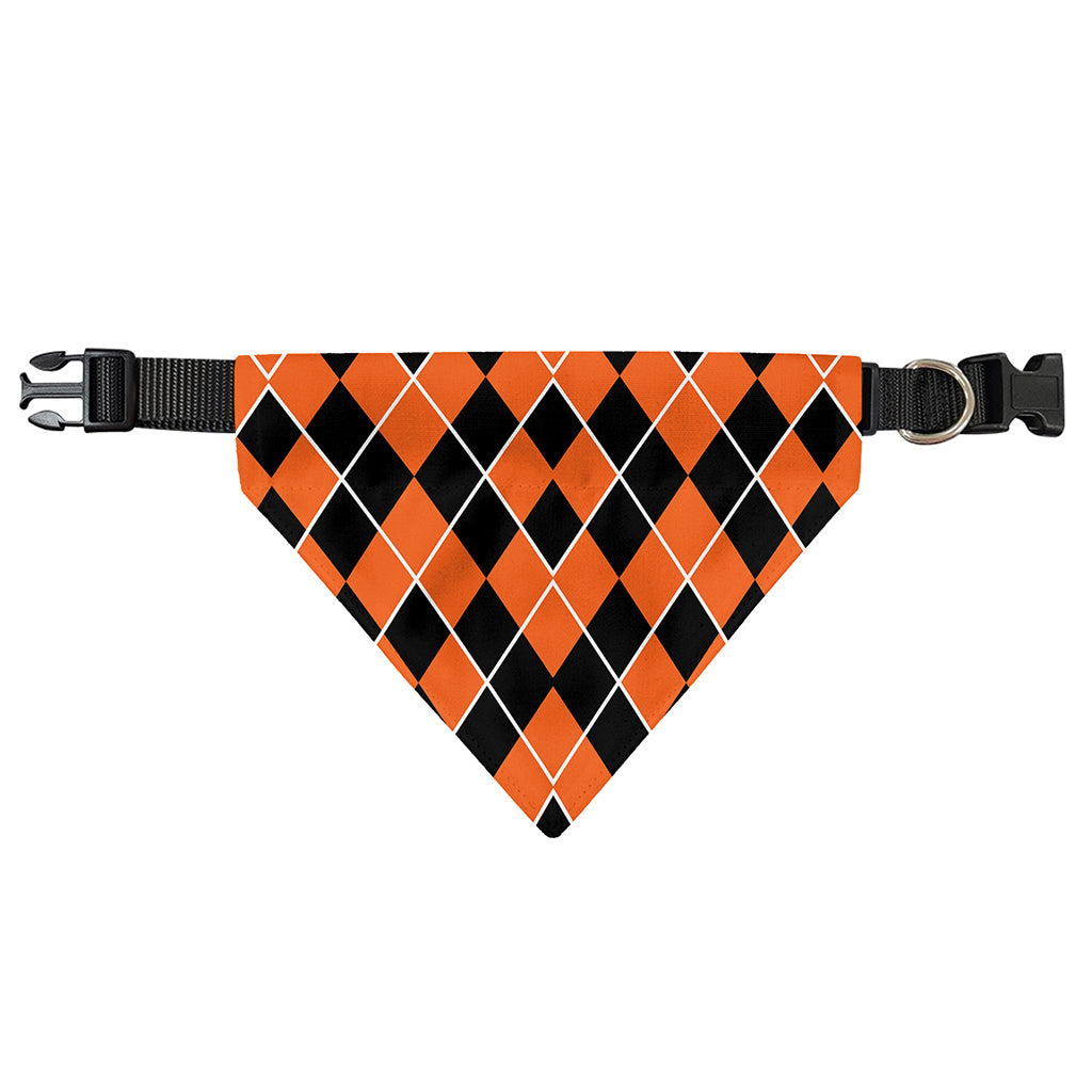 Orange And Black Halloween Argyle Print Over The Collar Dog Bandana