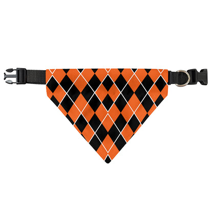 Orange And Black Halloween Argyle Print Over The Collar Dog Bandana