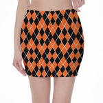 Orange And Black Halloween Argyle Print Pencil Mini Skirt