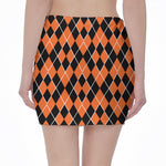 Orange And Black Halloween Argyle Print Pencil Mini Skirt