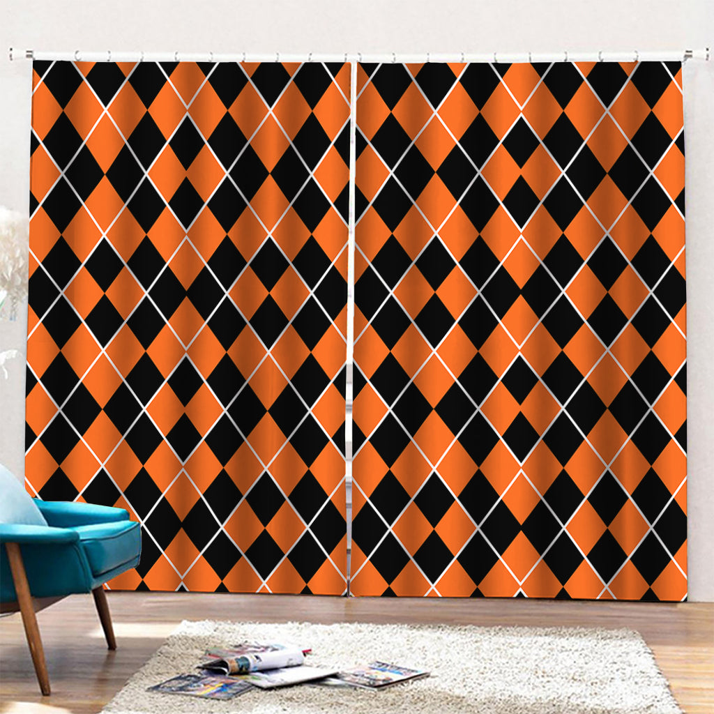 Orange And Black Halloween Argyle Print Pencil Pleat Curtains