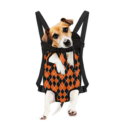 Orange And Black Halloween Argyle Print Pet Carrier Backpack