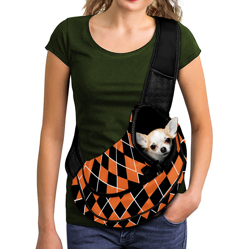 Orange And Black Halloween Argyle Print Pet Sling Carrier