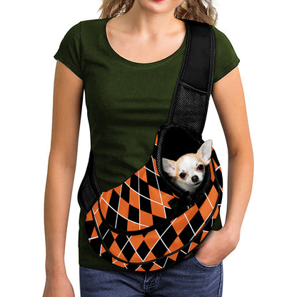 Orange And Black Halloween Argyle Print Pet Sling Carrier