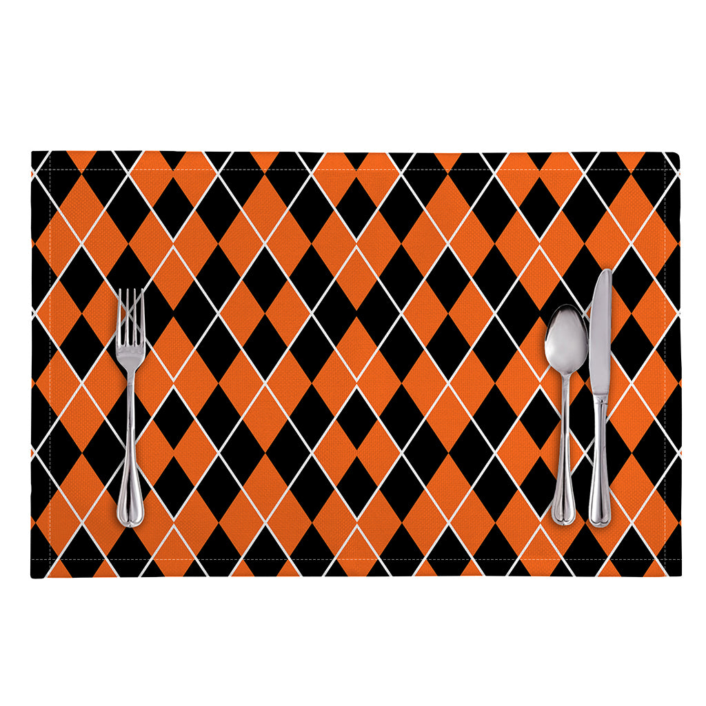 Orange And Black Halloween Argyle Print Placemat