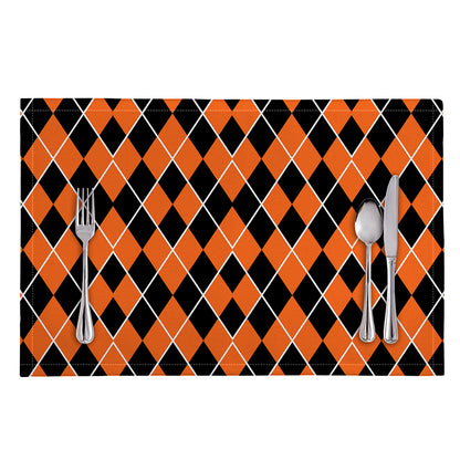 Orange And Black Halloween Argyle Print Placemat