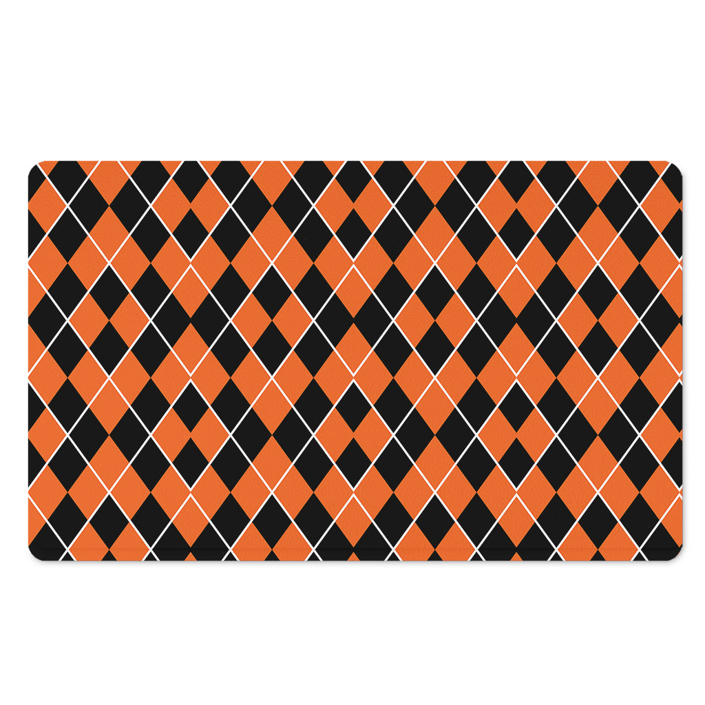 Orange And Black Halloween Argyle Print Polyester Doormat