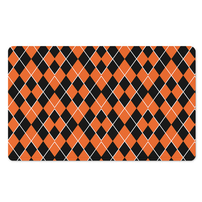 Orange And Black Halloween Argyle Print Polyester Doormat