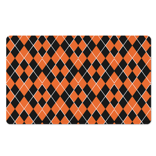 Orange And Black Halloween Argyle Print Polyester Doormat