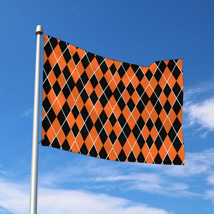 Orange And Black Halloween Argyle Print Polyester Flag