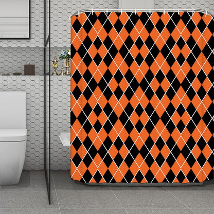 Orange And Black Halloween Argyle Print Polyester Shower Curtain