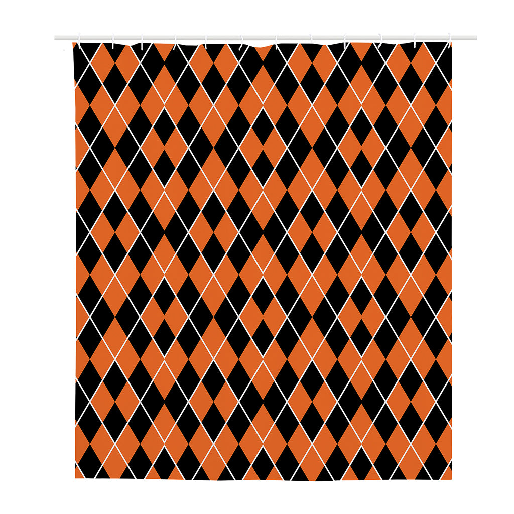 Orange And Black Halloween Argyle Print Polyester Shower Curtain