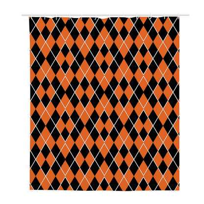 Orange And Black Halloween Argyle Print Polyester Shower Curtain