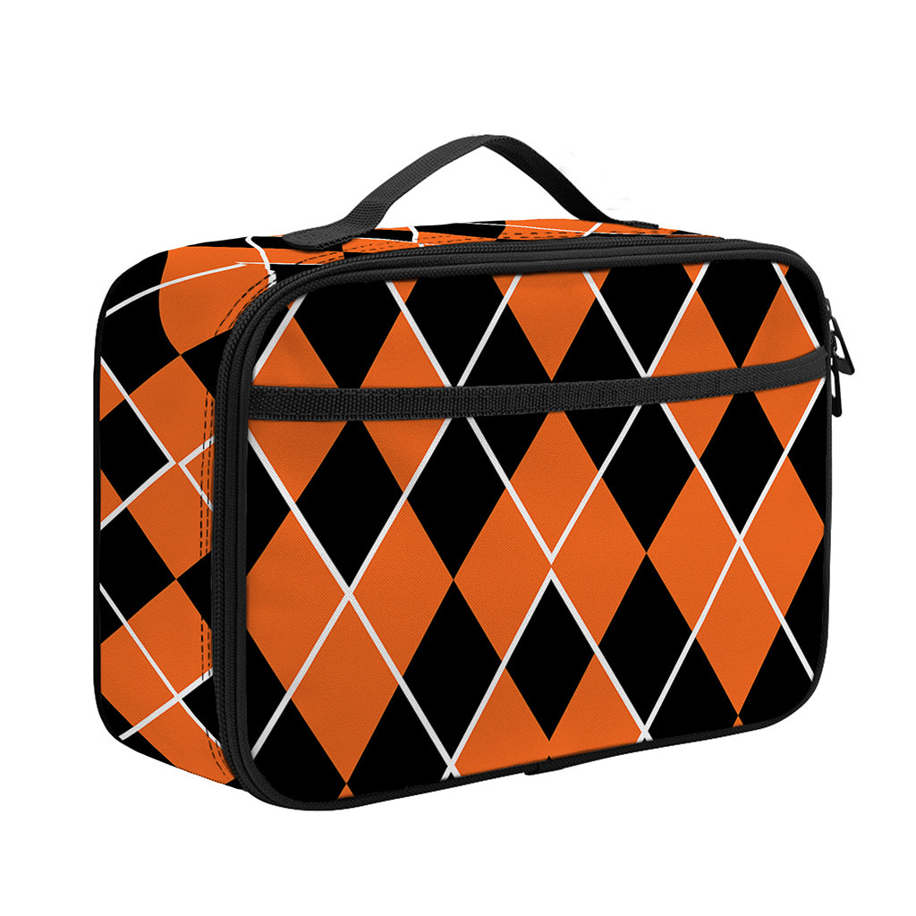 Orange And Black Halloween Argyle Print Portable Lunch Bag