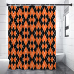 Orange And Black Halloween Argyle Print Premium Shower Curtain