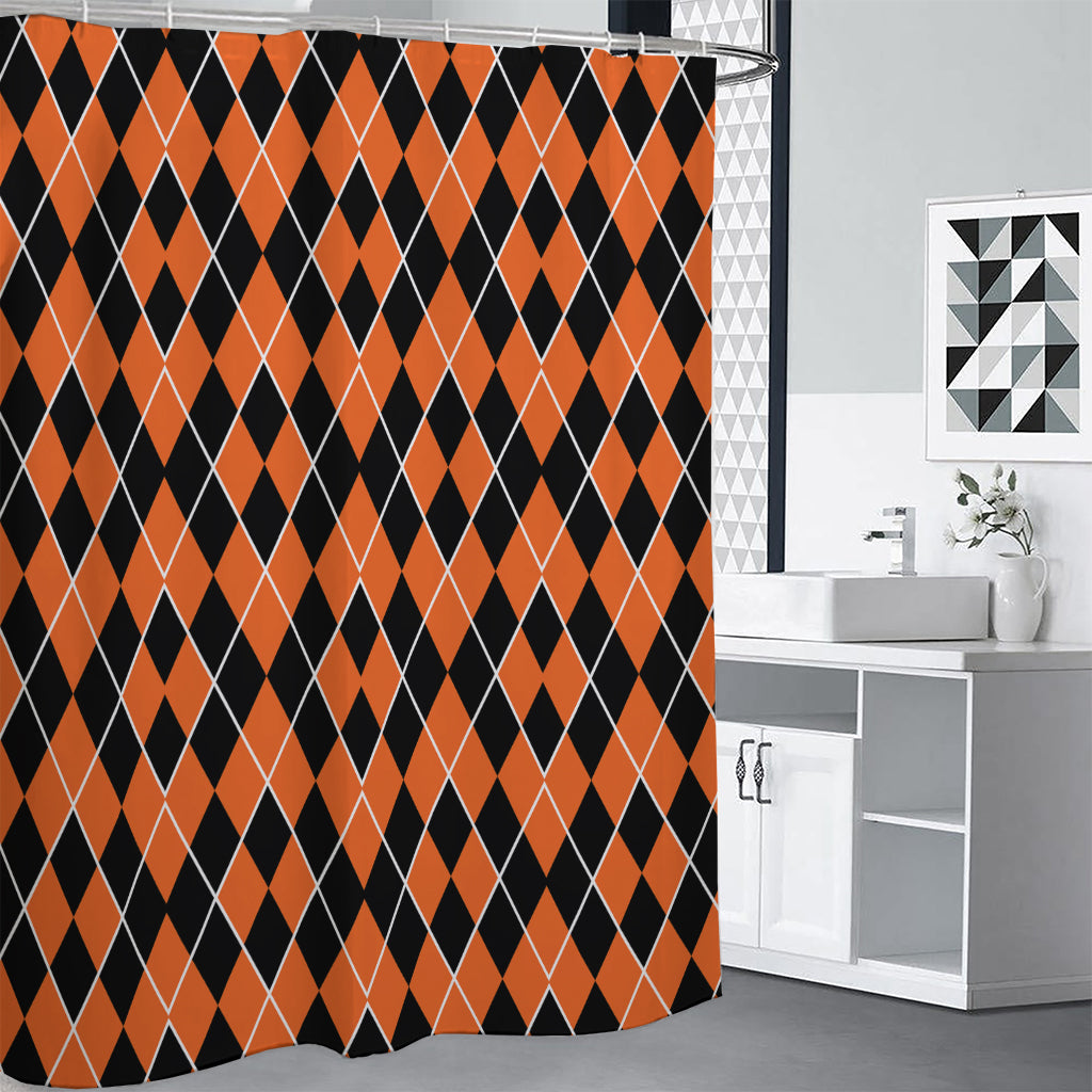 Orange And Black Halloween Argyle Print Premium Shower Curtain