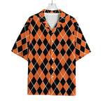 Orange And Black Halloween Argyle Print Rayon Hawaiian Shirt