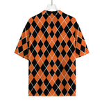 Orange And Black Halloween Argyle Print Rayon Hawaiian Shirt